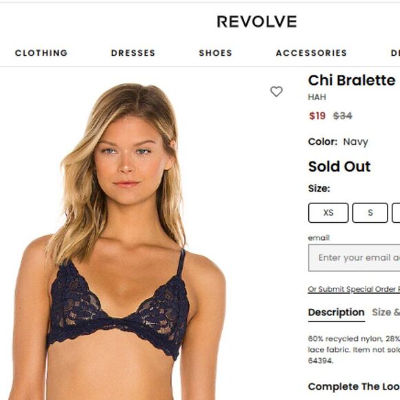 NWOT Revolve x HAH Navy Chi Bralette Adjustable Straps Unpadded Sheer 32-34 B/C - Picture 15 of 15